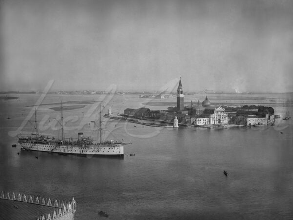 The French school ship Duguay-Trouin in front of San Giorgio Maggiore Basilica in Venice, 1912.