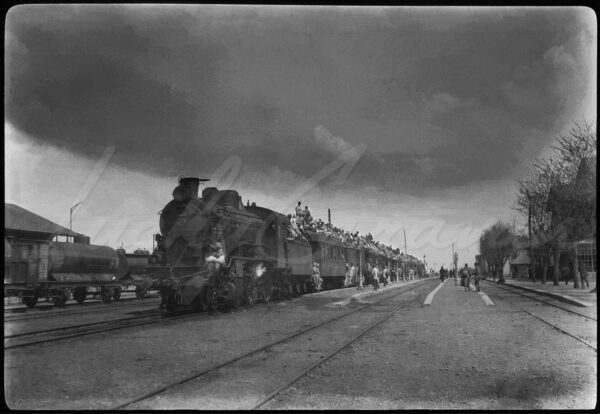 Eastern Front. Train carrying French soldiers in Pitesti train station, Romania during World War 1, 1914-1918