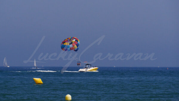 Tandem parasailing session, Mediterranean Sea, France