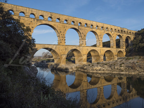 The Pont du Gard, highest Roman aqueduct, spanning the Gardon river near Uzès, Occitania, southern France