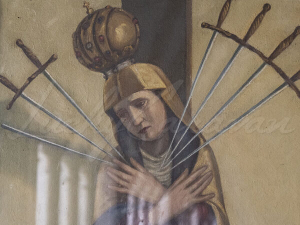 The Virgin Mary as Mater Dolorosa with the swords of the 7 pains, Franciscan Convent, Bolzano, Trento, Italy