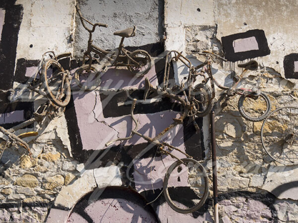 Street Art. A participatory work composed of bicycles recovered from the bottom of a canal.