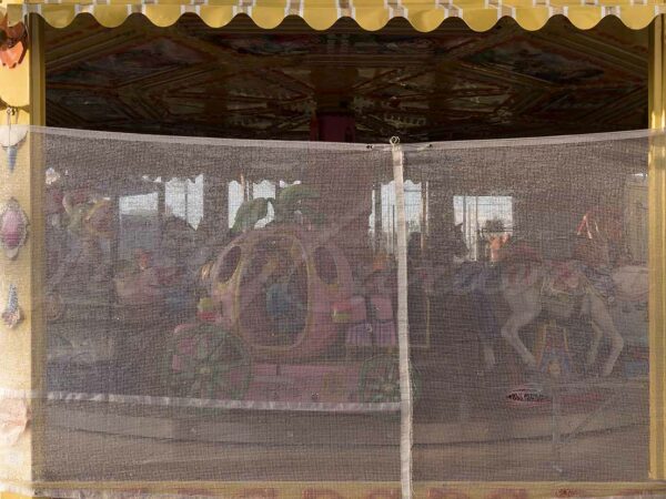 Merry go round before the opening of an amusement park