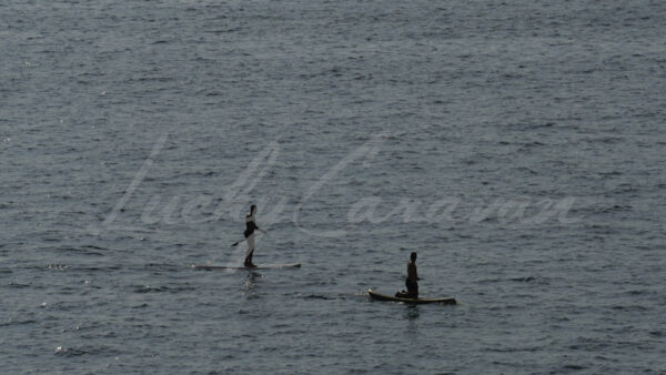 Two young men during a paddle session on the Black Sea