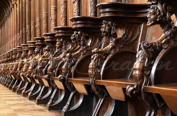 The richly carved stalls of the cathedral Saint Etienne in Toulouse, France.