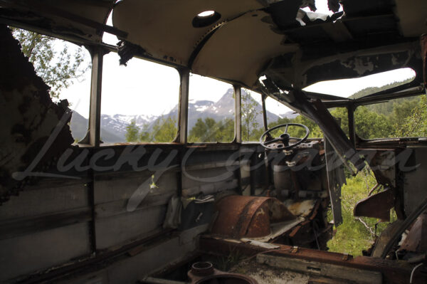 Bus wreck in the Norwegian Arctic Circle.