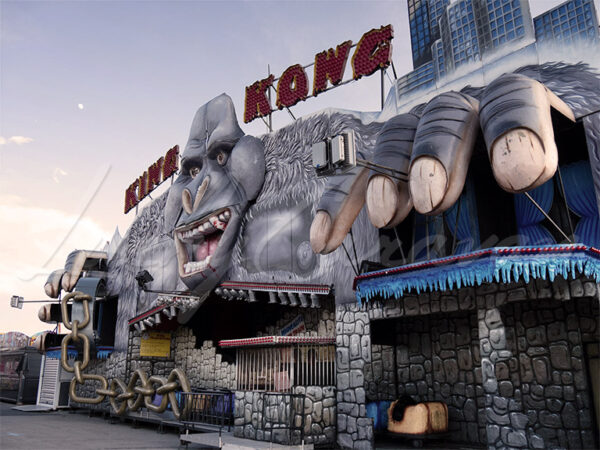 Facade of a King Kong ghost train at a funfair
