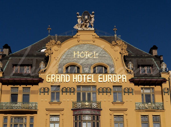 The art nouveau-style Hotel Europa on Wenceslas Square, Prague, Czech Republic.