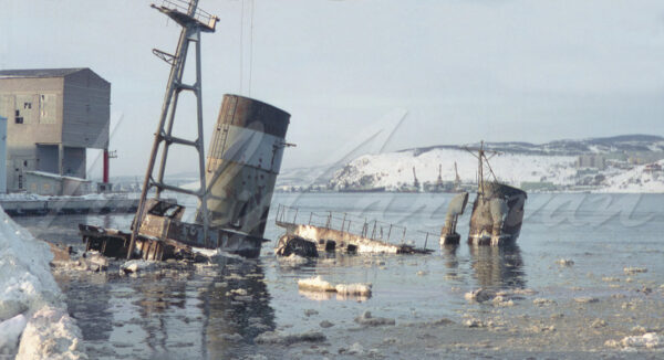 Sunken ship in Murmansk on the Barents Sea, Arctic Circle, Russia, 1997