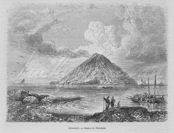 The Stromboli, among the Aeolian Islands, Italy. Drawing by Rouargue.