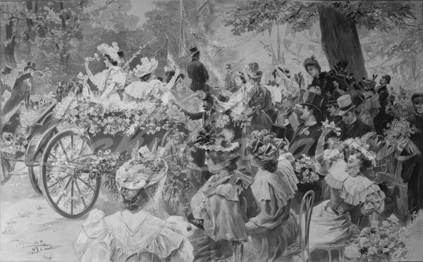 Flower festival in the Bois de Boulogne ; late 19th century