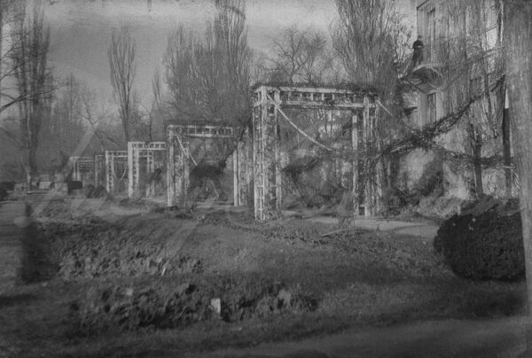 Pergola walkway in Cismigiu Gardens near the end of the First World War, 1918, Bucharest, Romania