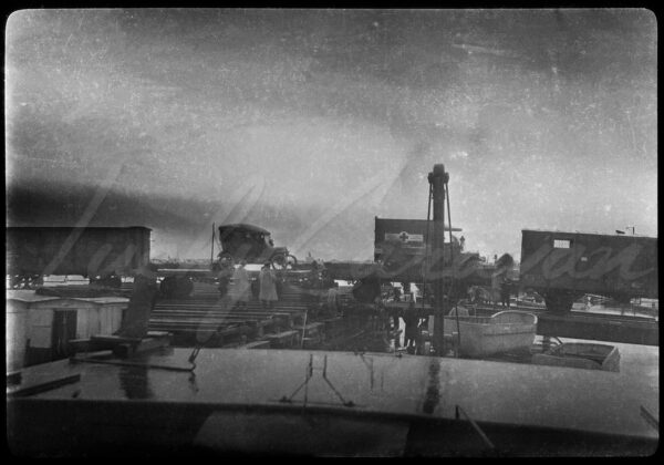 Ferry embarkment pier in Fetesti on the Danube in  Romania at the end of the First World War 1918-1919