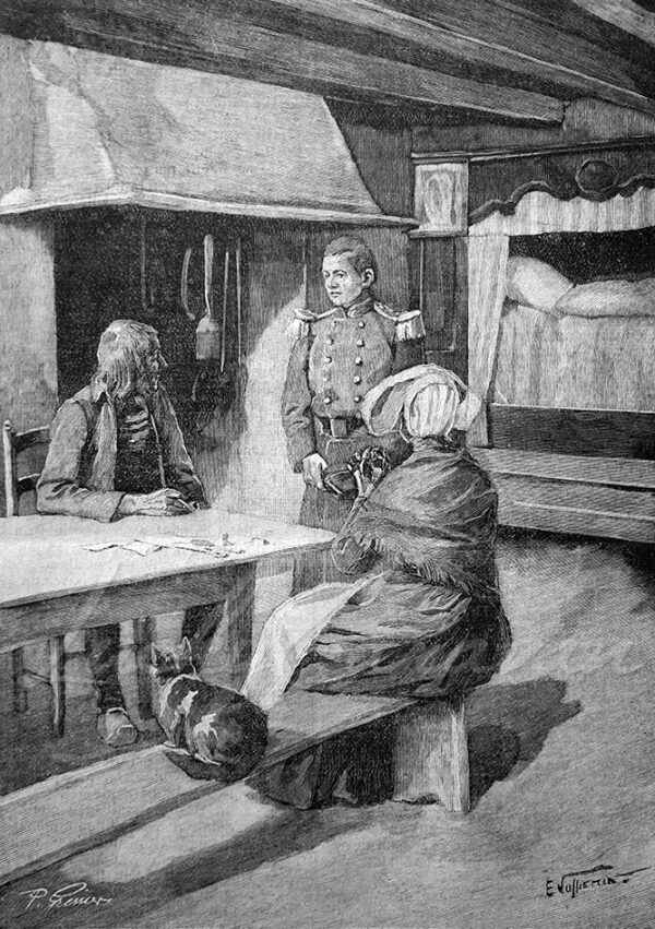 "The elderly parents gazed in amazement at the fine uniform".