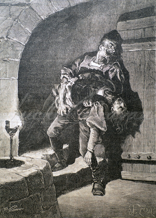 "He dragged the corpse to the cellar."