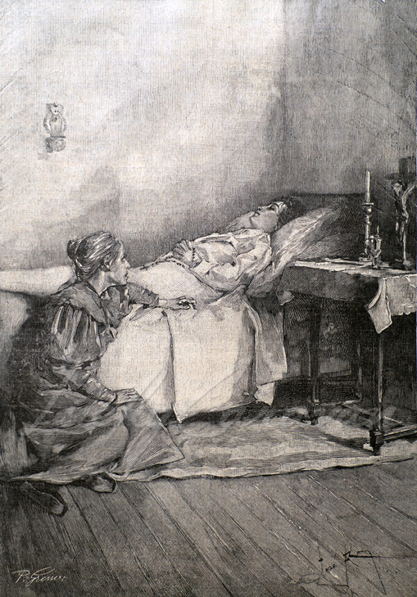 "She lay on the ground in front of the bed of the girl she still wanted to hold."