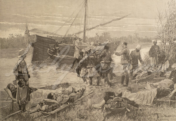 The Madagascar Expedition, 1895 - evacuating the wounded after a battle