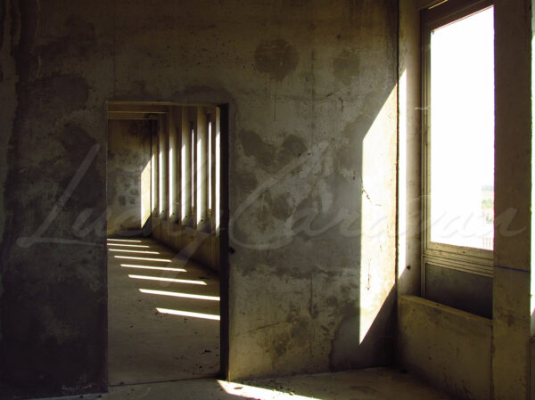 Brutalist architecture. Raw concrete industrial building interior.