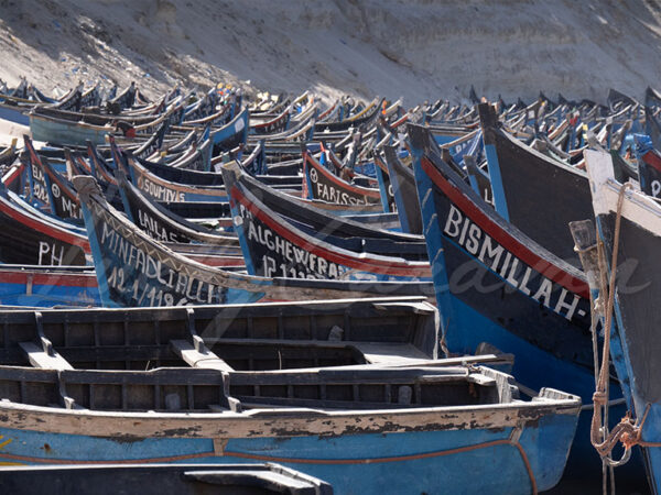 Fishing boats on the beach of El Arish, southern Morocco.
