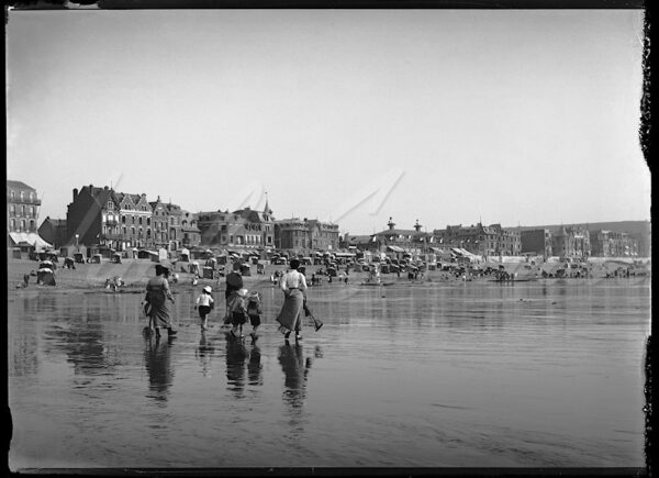 Lively beach at Mers-les-Bains in the Somme, France, circa 1900.