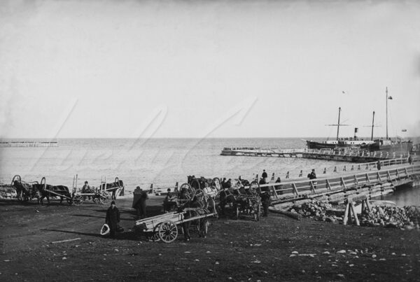 Steamboat docked on Lake Baikal, Russia, in the early 20th century.