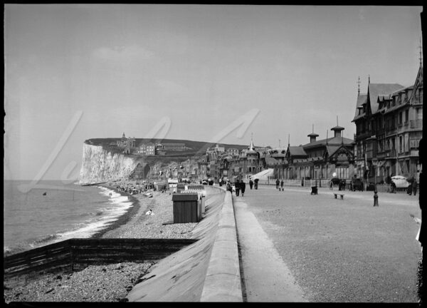 Promenade and beach at Mers-les-Bains in the Somme, France, circa 1900.
