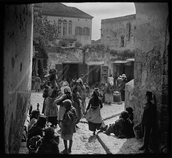 A busy marketplace in Palestine before the occupation in the early 20th century.