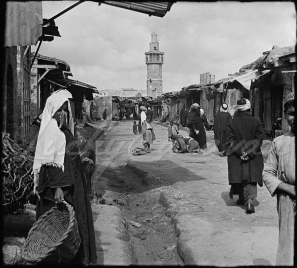 Palestine. Stalls in a busy marketplace towards the end of the 20th century.