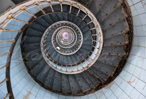 Spiraling blue opal lighthouse staircase