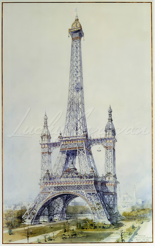 Proposal to modify the Eiffel Tower by the architect Gustave Sauvestre in preparation for the 1900 Exhibition.